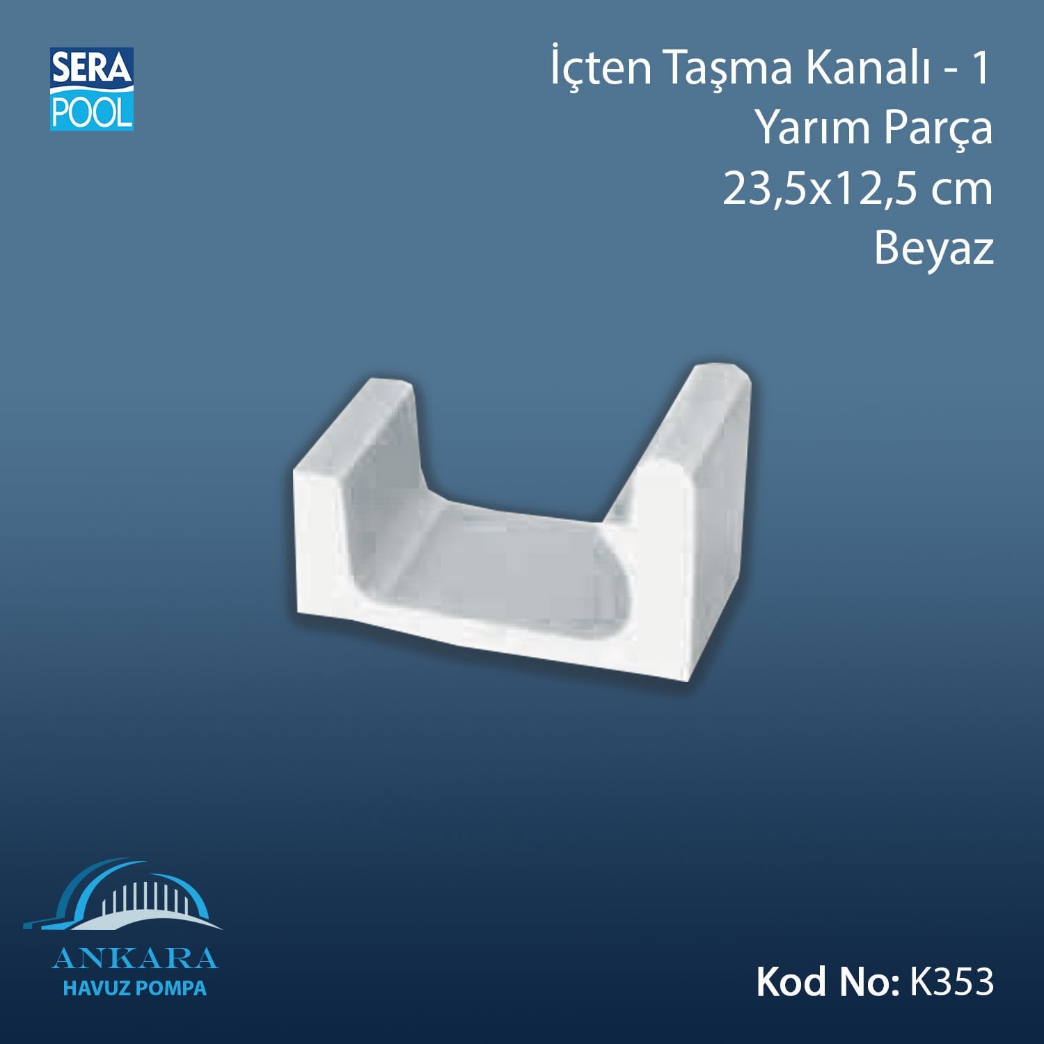 Üsten Taşma Kanalı-1 - Yarım Parça - 23,5x12,5 cm Beyaz