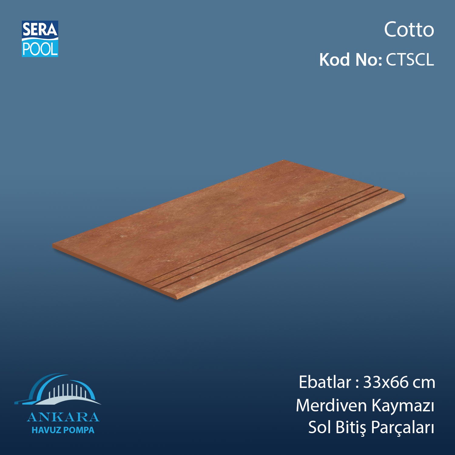 Cotto 33x66x0,76 cm Merdiven Kaymazı Sol Bitiş