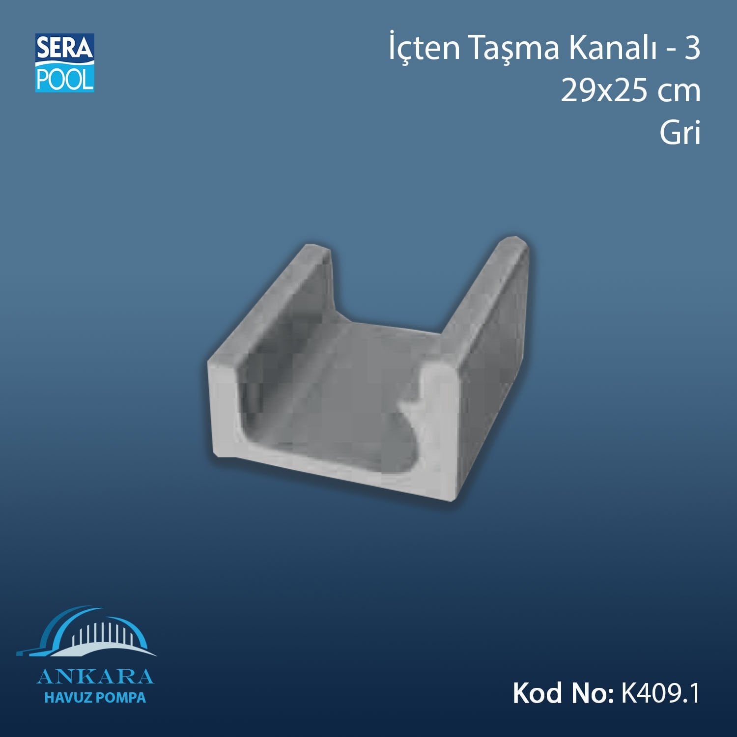 Üsten Taşma Kanalı-3 - 29x25 cm Gri
