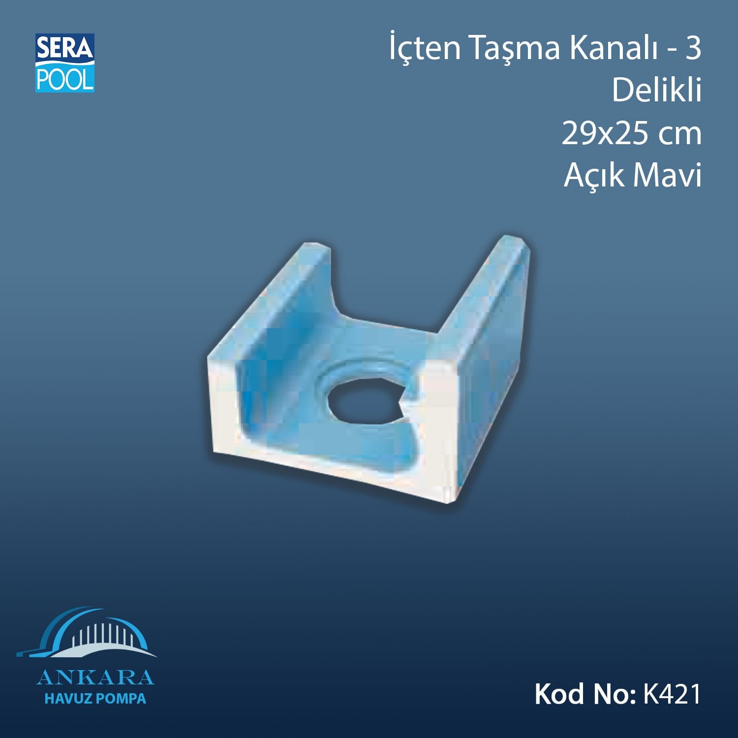 Üsten Taşma Kanalı-3 -Delikli - 29x25 cm Açık Mavi