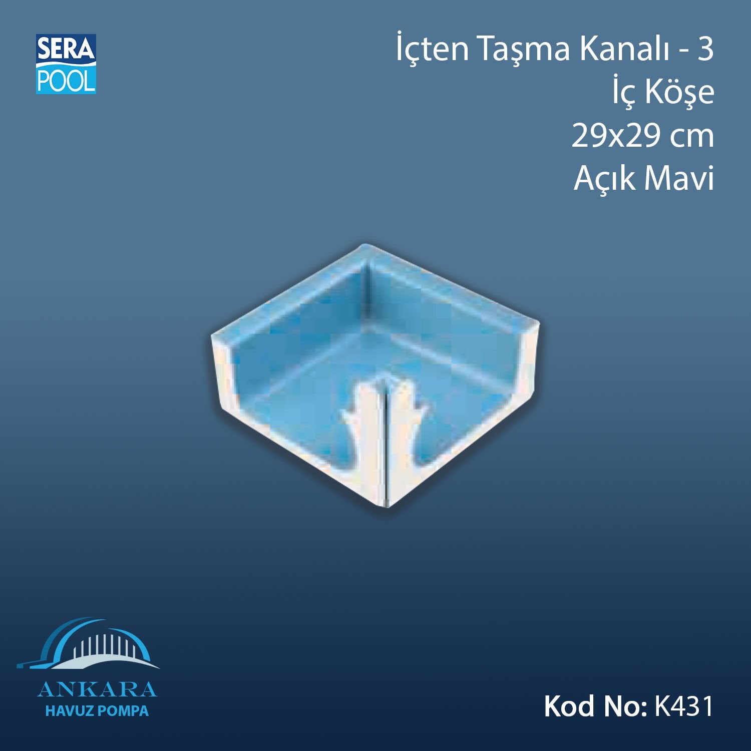 Üsten Taşma Kanalı-3 -İç Köşe - 29x25 cm Açık Mavi