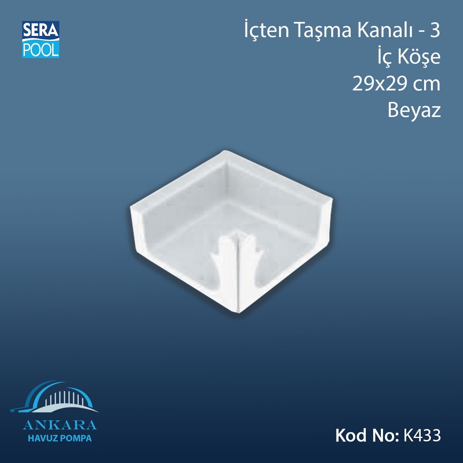 Üsten Taşma Kanalı-3 -İç Köşe - 29x29 cm Beyaz