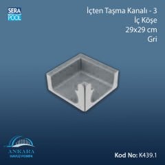 Üsten Taşma Kanalı-3 -İç Köşe - 29x29 cm Gri
