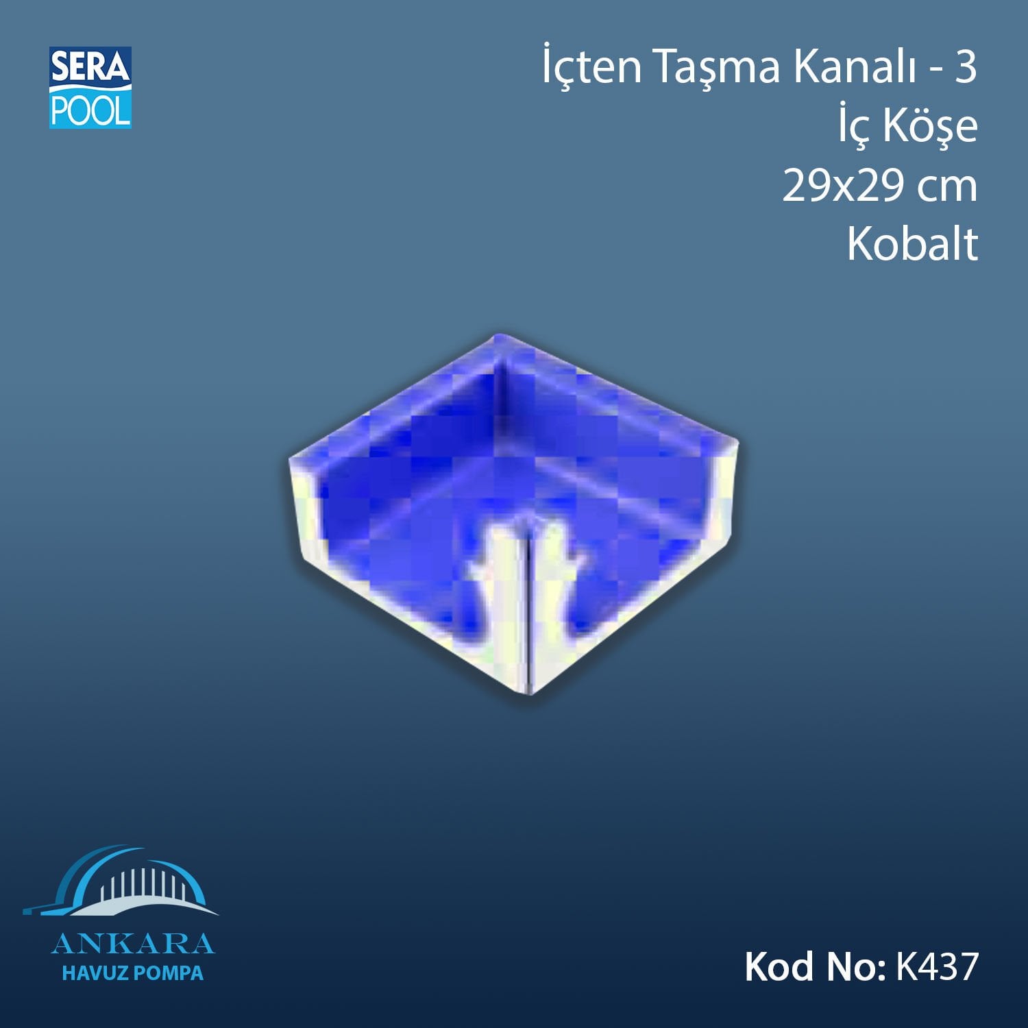 Üsten Taşma Kanalı-3 -İç Köşe - 29x29 cm Kobalt