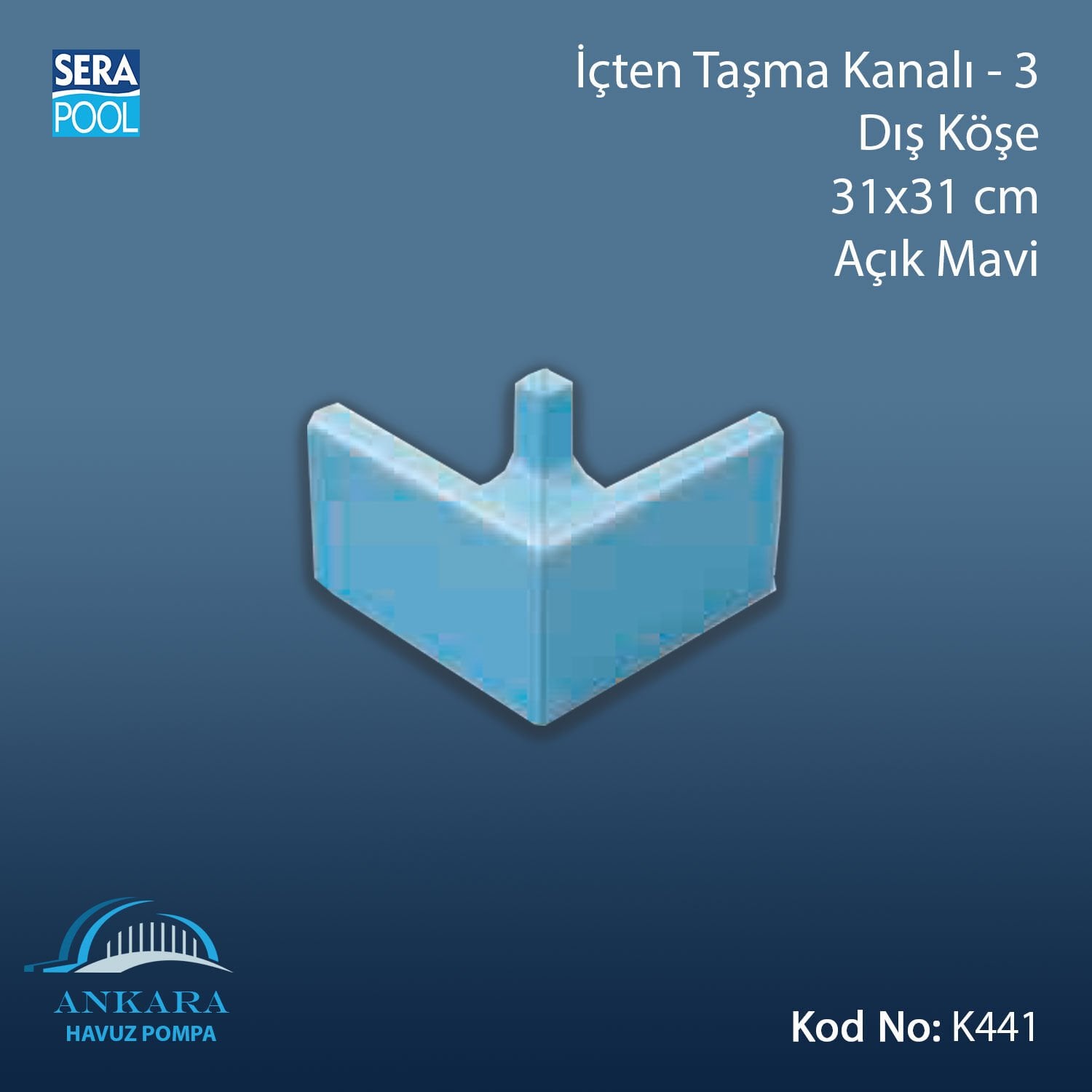 Üsten Taşma Kanalı-3 - Dış Köşe - 31x31 cm Açık Mavi
