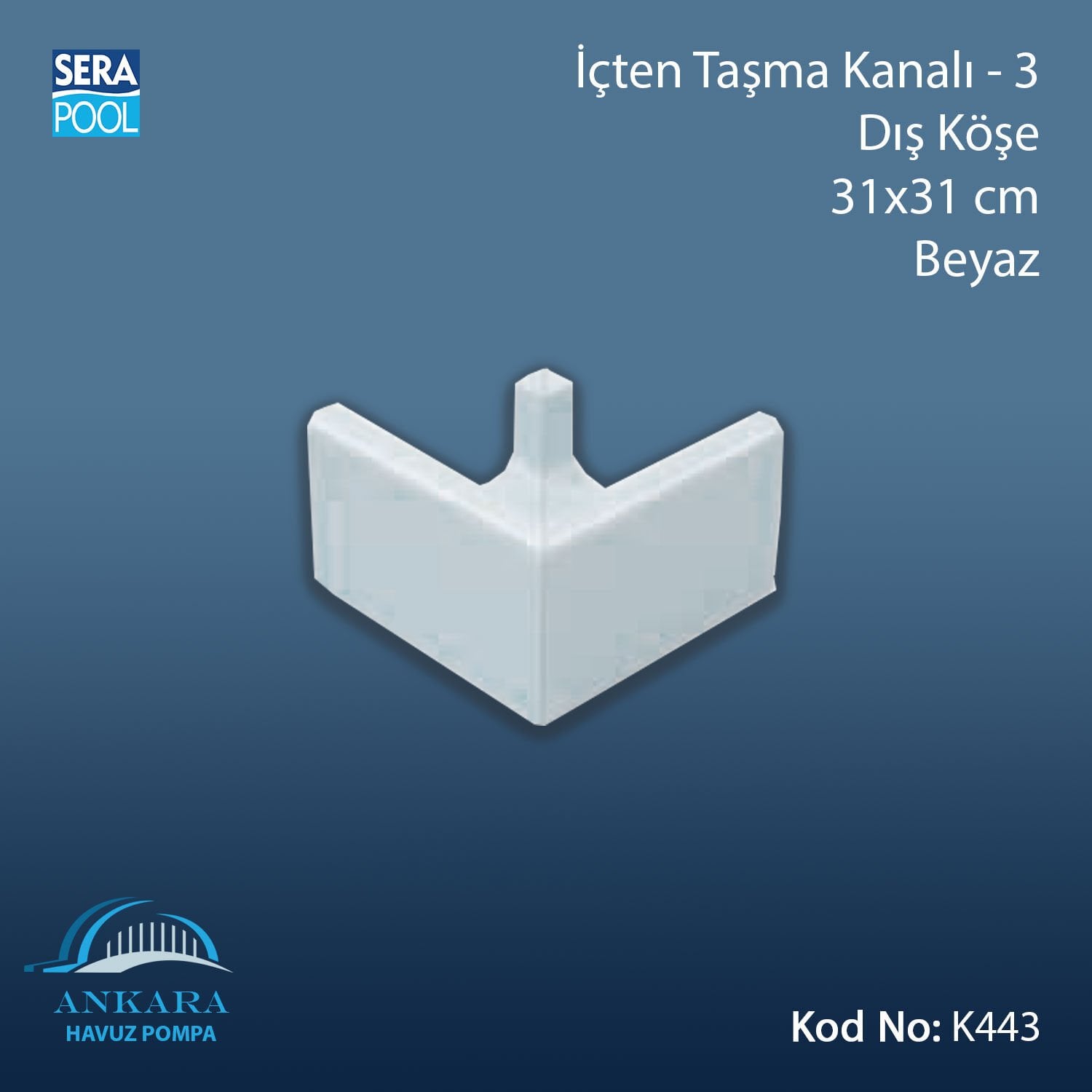 Üsten Taşma Kanalı-3 - Dış Köşe - 31x31 cm Beyaz