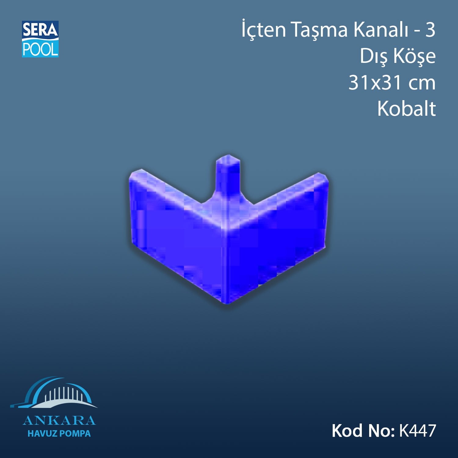 Üsten Taşma Kanalı-3 - Dış Köşe - 31x31 cm Kobalt