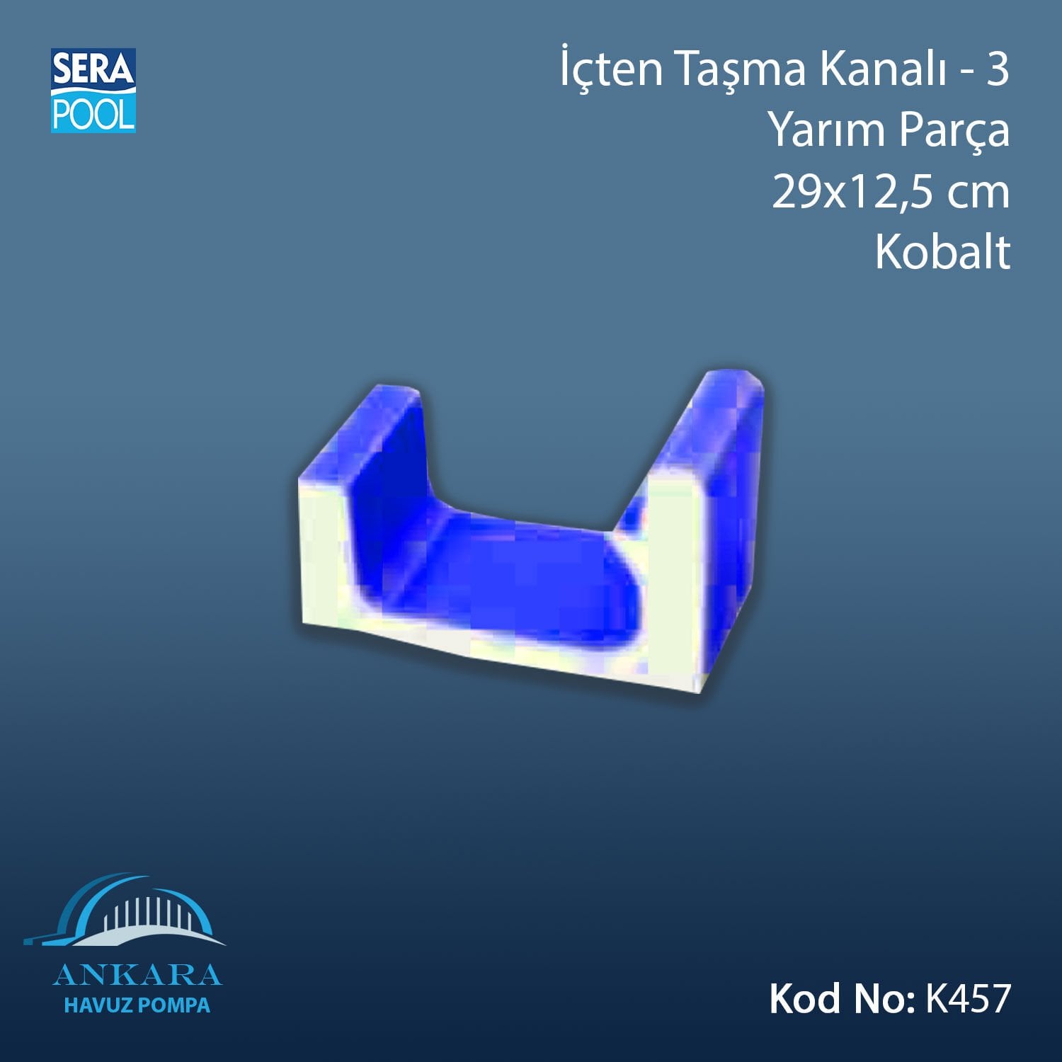 Üsten Taşma Kanalı-3 - Yarım Parça - 29x12,5 cm Kobalt