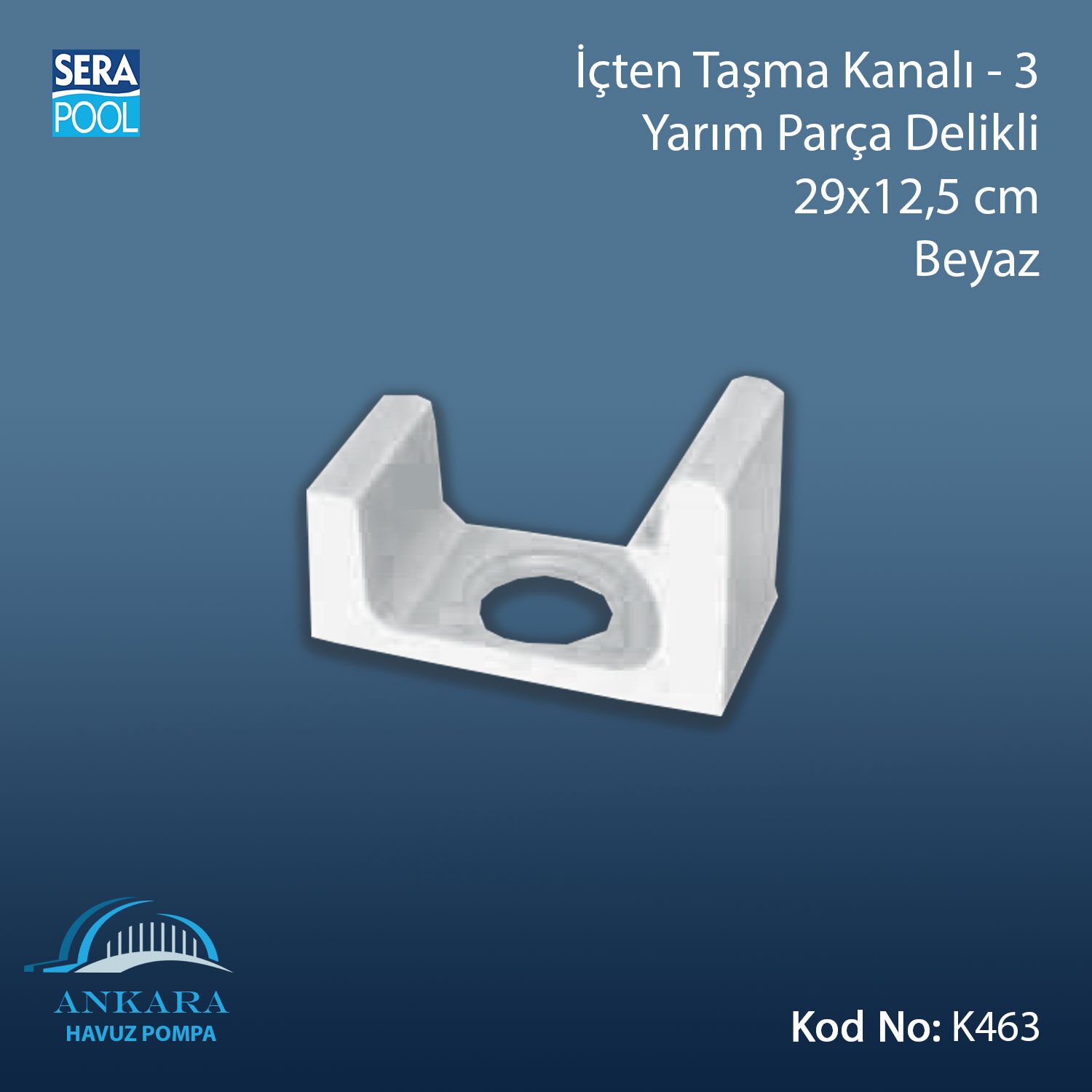 Üsten Taşma Kanalı-3 - Yarım Parça Delikli - 29x12,5 cm Beyaz