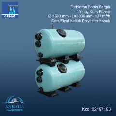 Turbidron Bobin Sargılı Yatay Kum Filtresi - Ø 1600 mm - L=3000 mm - 137 m³/h