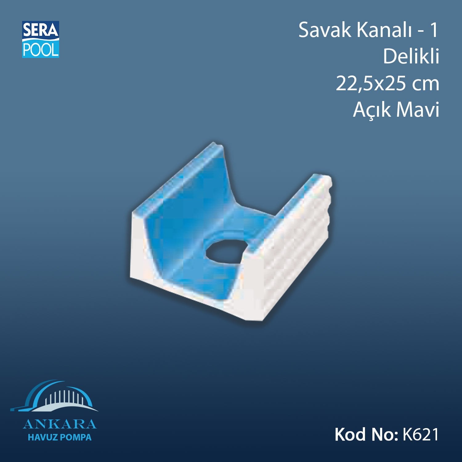 Savak Kanalı-1 - Delikli - 22,5x25 cm Açık Mavi