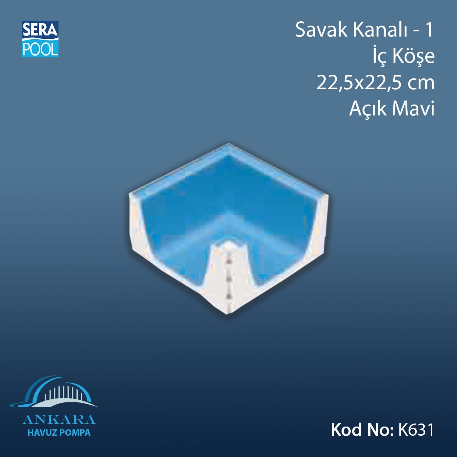 Savak Kanalı-1 - İç Köşe - 22,5x22,5 cm Açık Mavi