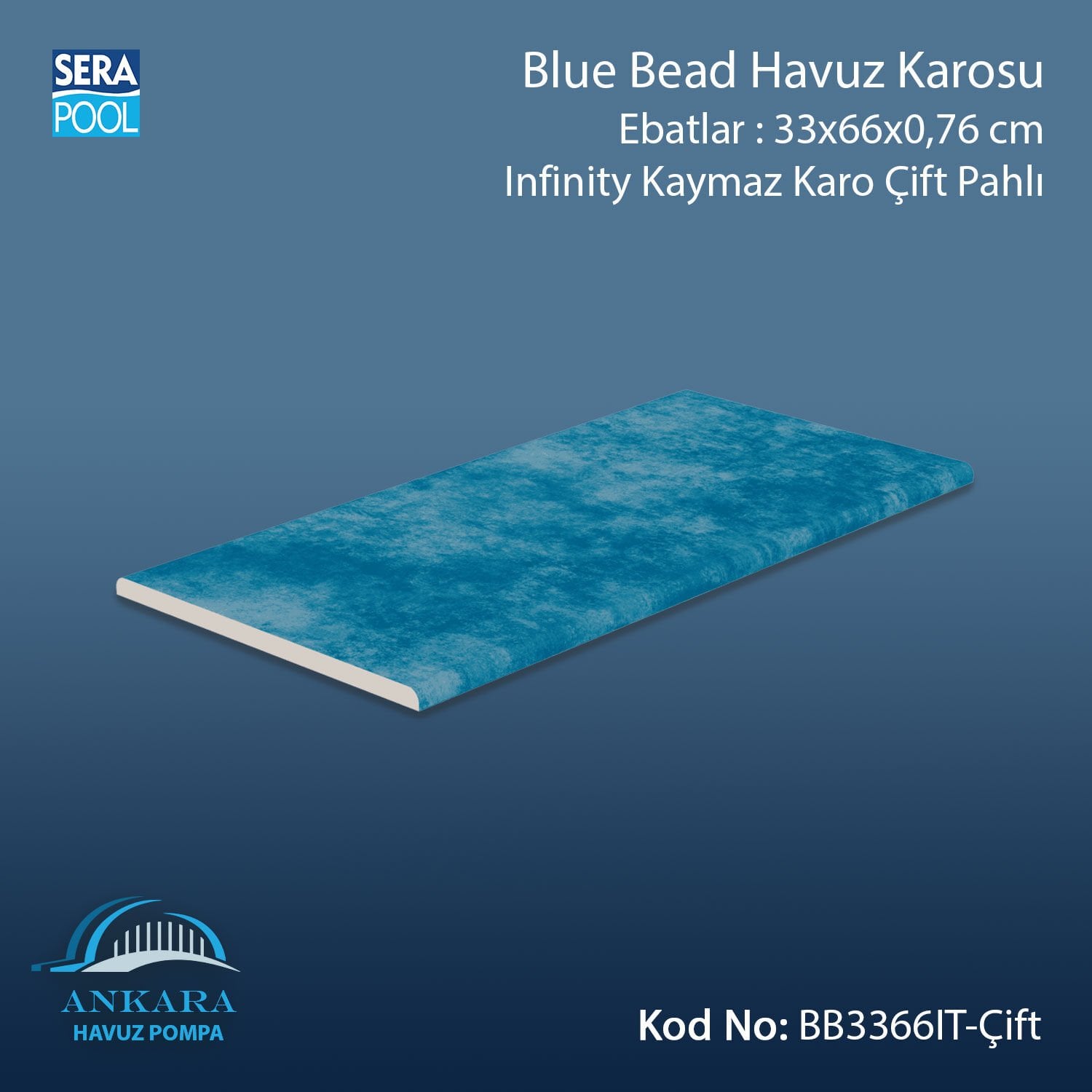 Blue Bead 33x66x0,76 cm Infinity Kaymaz Karo Çift Pahlı