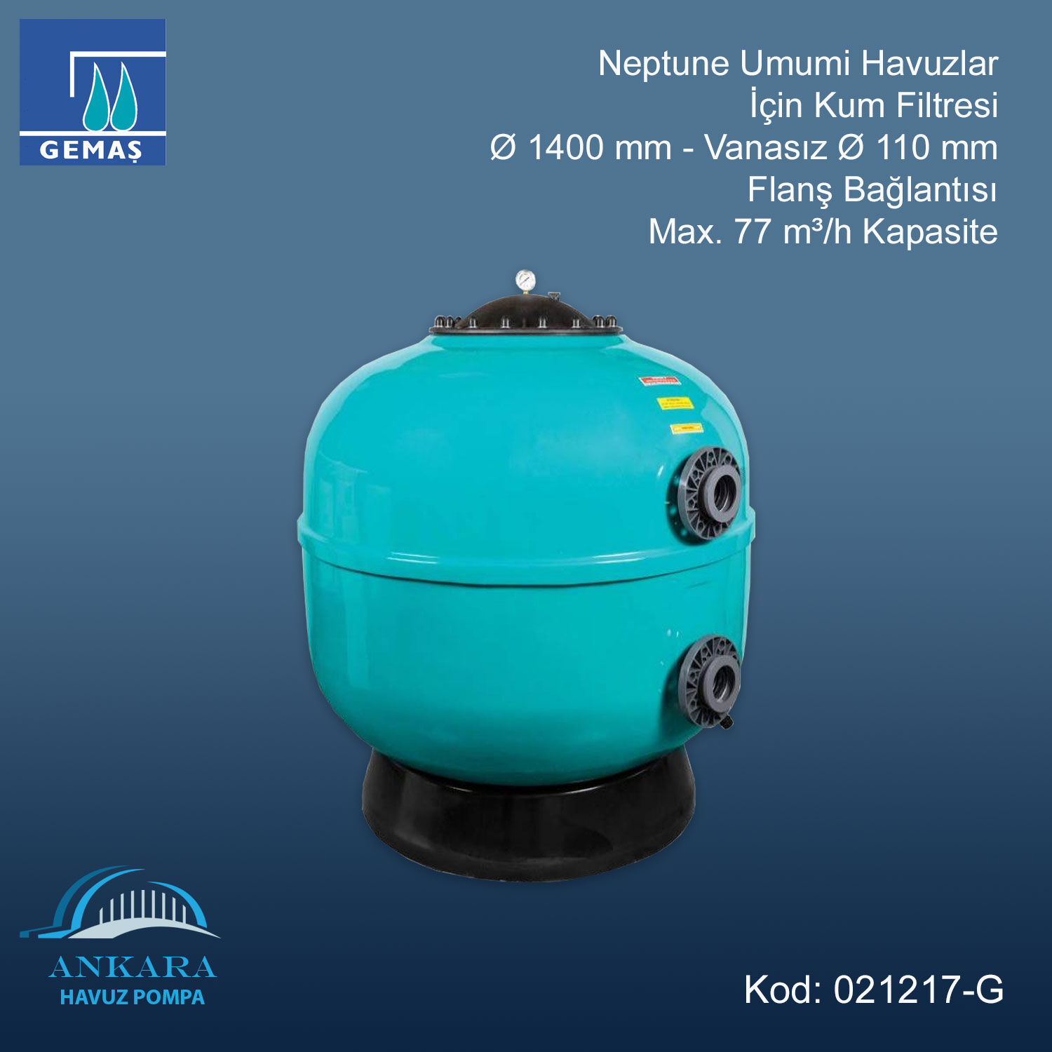 Neptune Kum Filtresi - Ø1400 mm Vanasız Ø110 mm Flanş Bağlantılı - Max. 77 m³/h