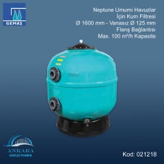 Neptune Kum Filtresi - Ø1600 mm Vanasız Ø125 mm Flanş Bağlantılı - Max. 100 m³/h Kapasite