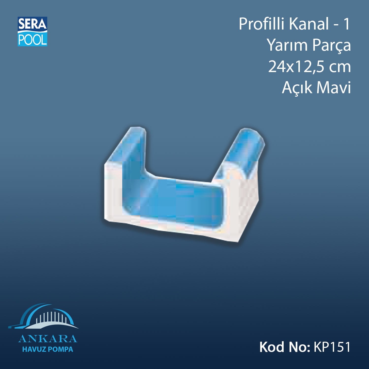 Profilli Kanal-1 - Yarım Parça - 24x12,5 cm Açık Mavi
