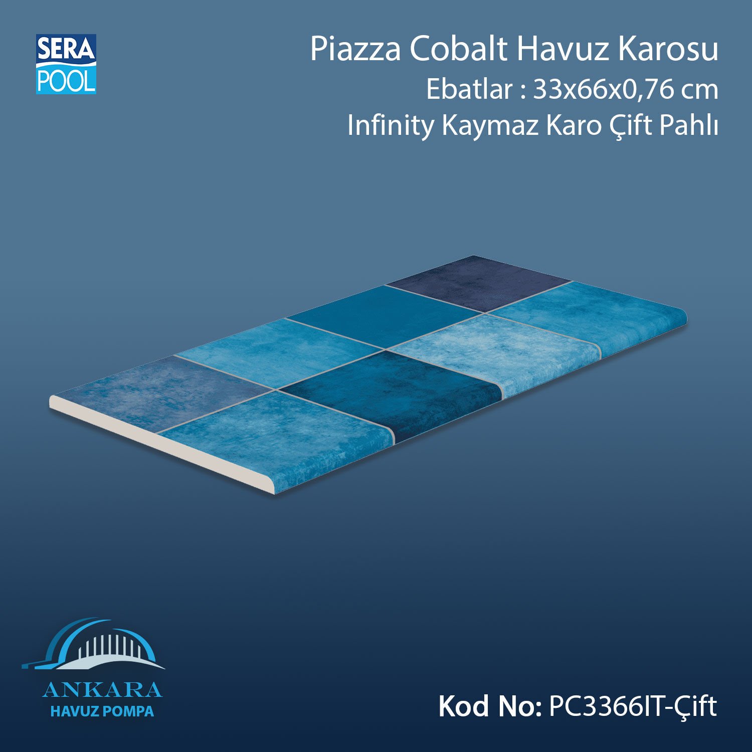 Piazza Cobalt 33x66x0,76 cm Infinity Kaymaz Karo Çift Pahlı
