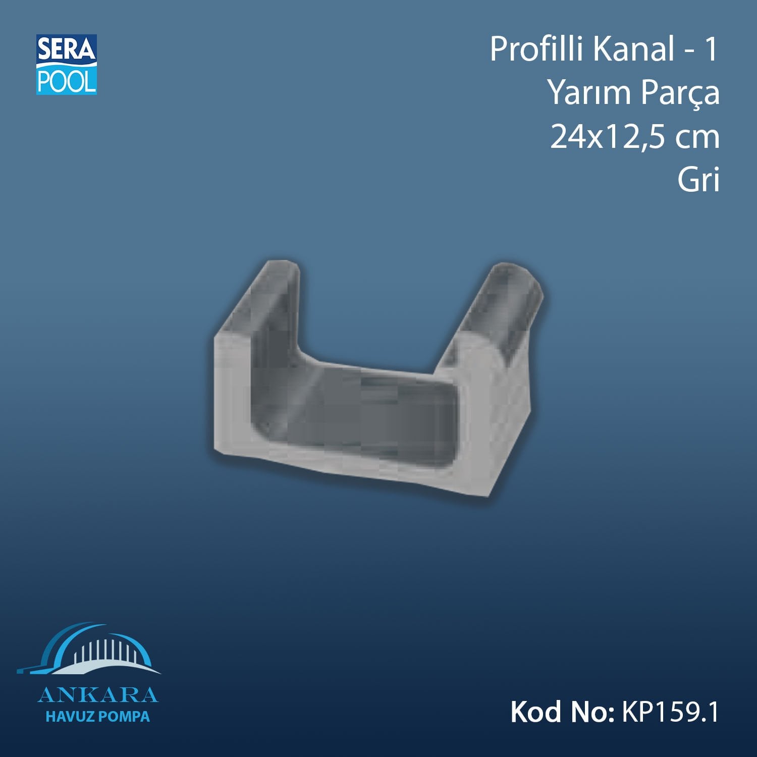 Profilli Kanal-1 - Yarım Parça - 24x12,5 cm Gri