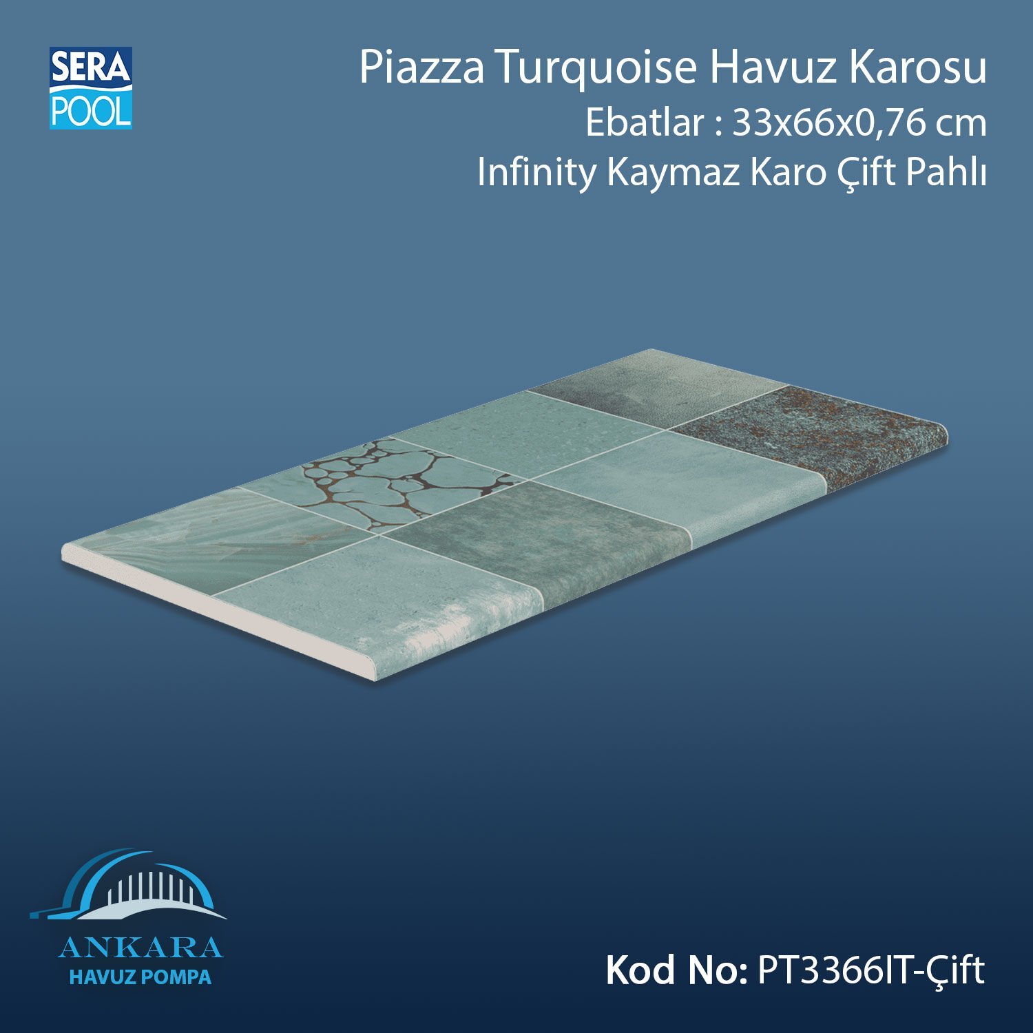 Piazza Turquoise 33x66x0,76 cm Infinity Kaymaz Karo Çift Pahlı