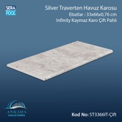 Silver Traverten 33x66x0,76 cm Infinity Kaymaz Karo Çift Pahlı