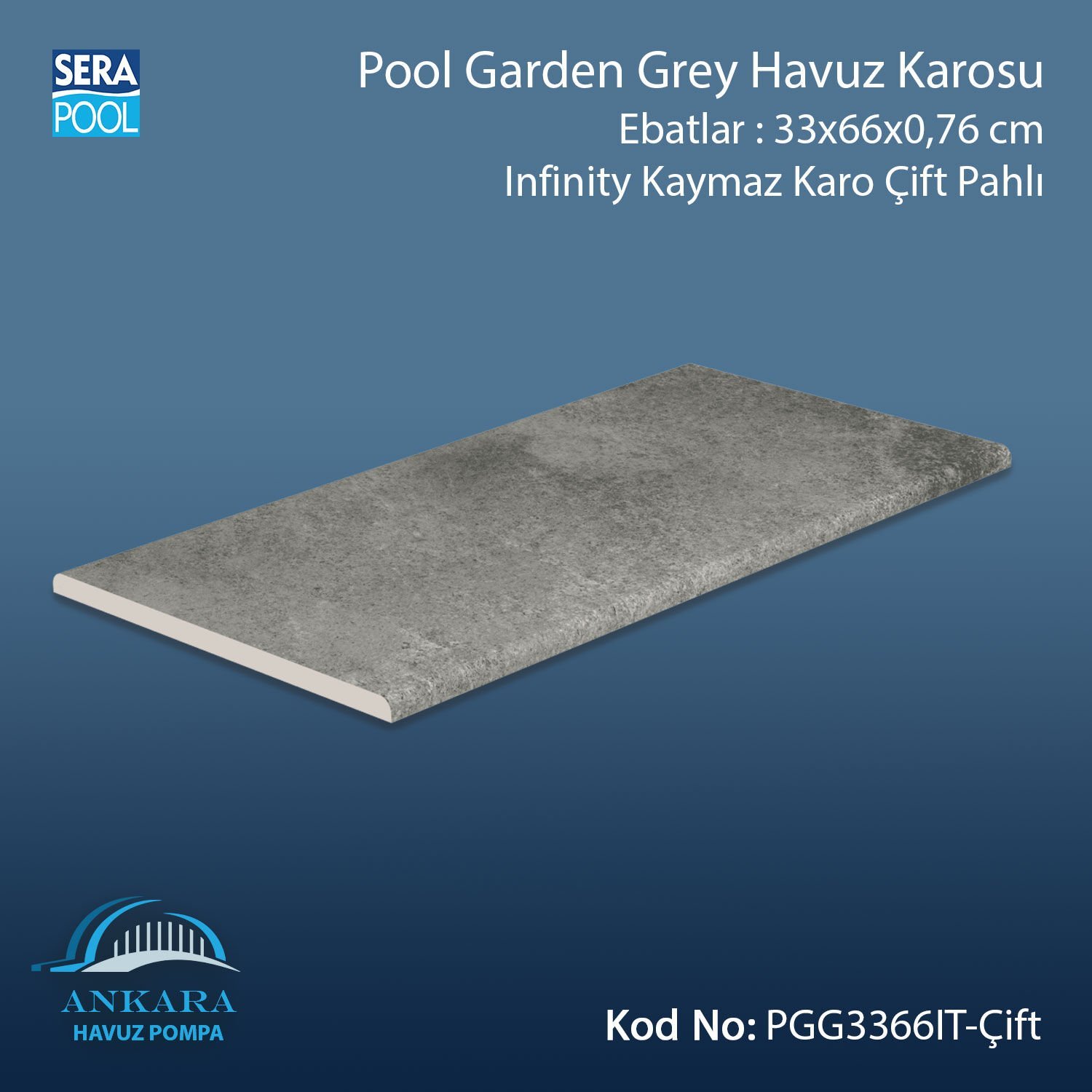 Pool Garden Grey 33x66x0,76 cm Infinity Kaymaz Karo Çift Pahlı