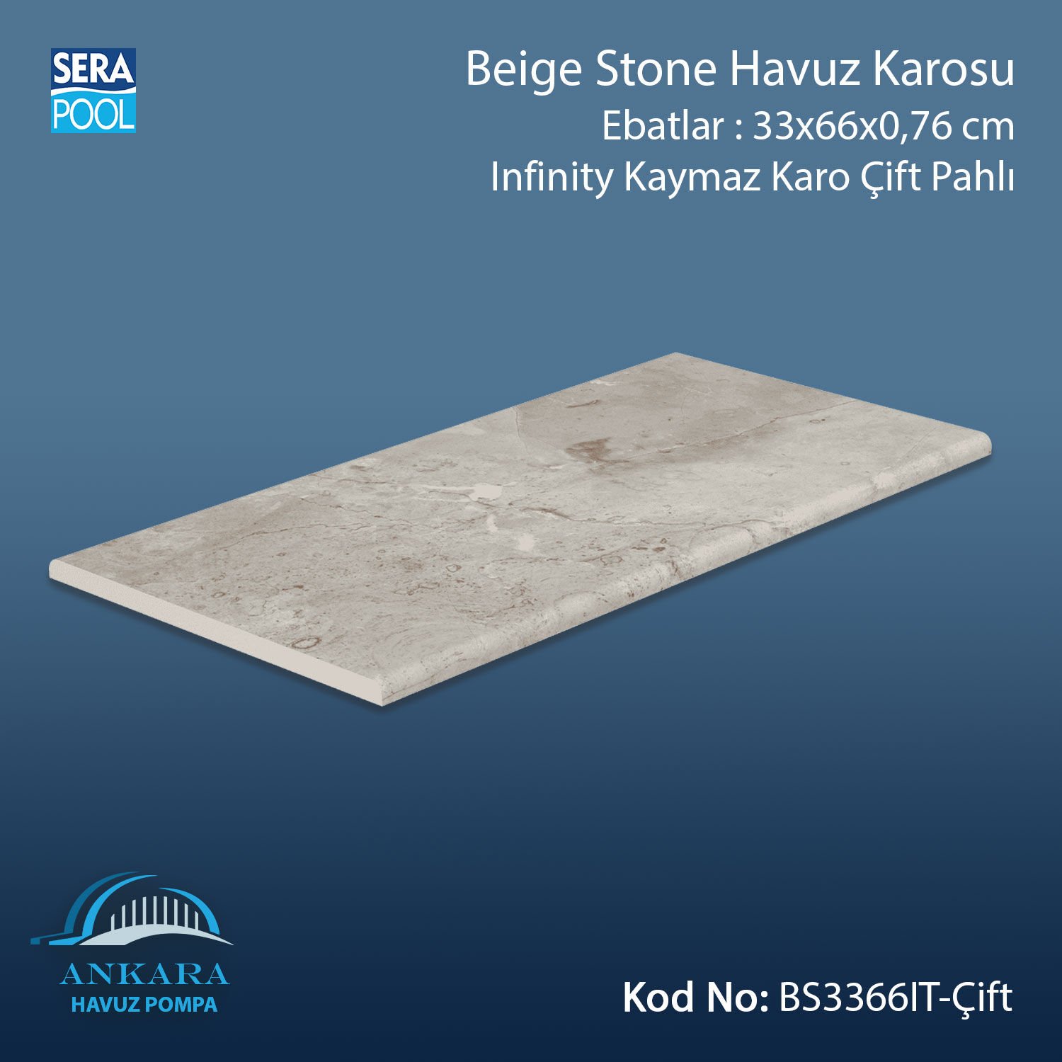 Beige Stone 33x66x0,76 cm Infinity Kaymaz Karo Çift Pahlı