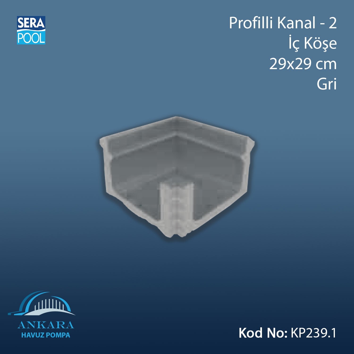 Profilli Kanal-2 - İç Köşe - 29x29 cm Gri