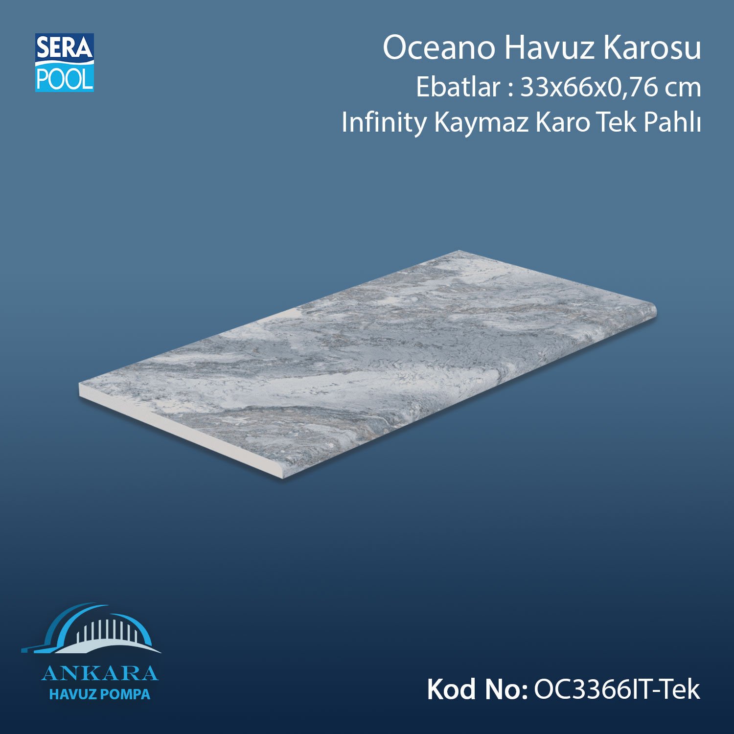 Oceano 33x66x0,76 cm Infinity Kaymaz Karo Tek Pahlı