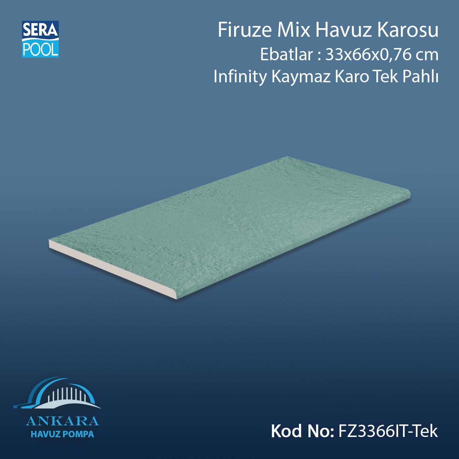 Firuze Mix 33x66x0,76 cm Infinity Kaymaz Karo Tek Pahlı
