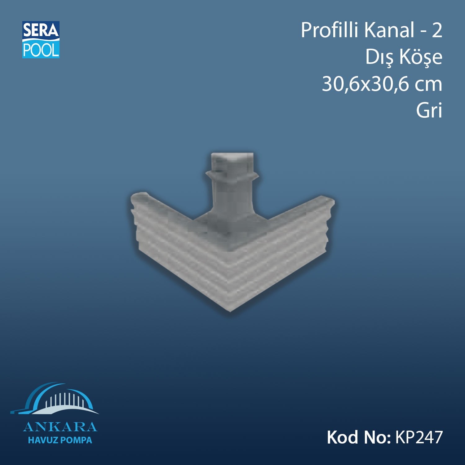 Profilli Kanal-2 - Dış Köşe - 30,6x30,6 cm Gri