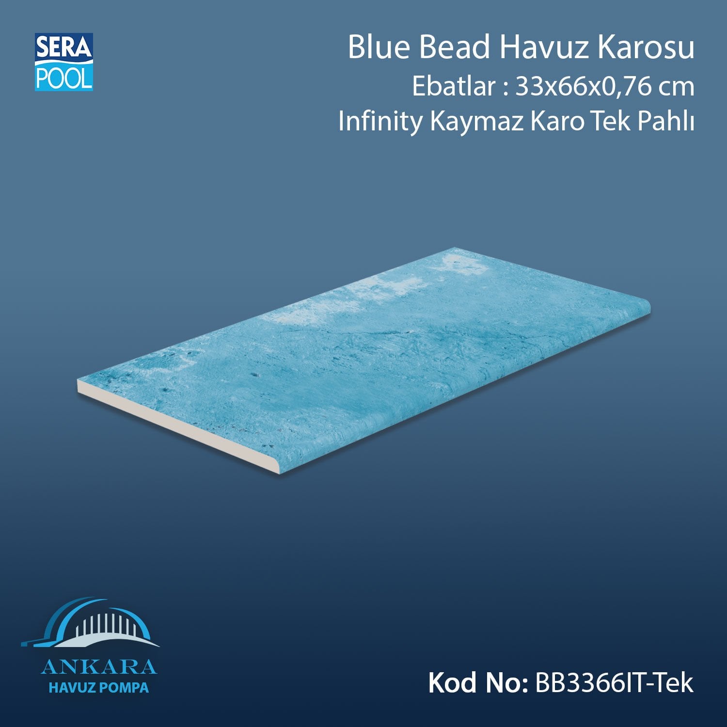 Blue Bead 33x66x0,76 cm Infinity Kaymaz Karo Tek Pahlı
