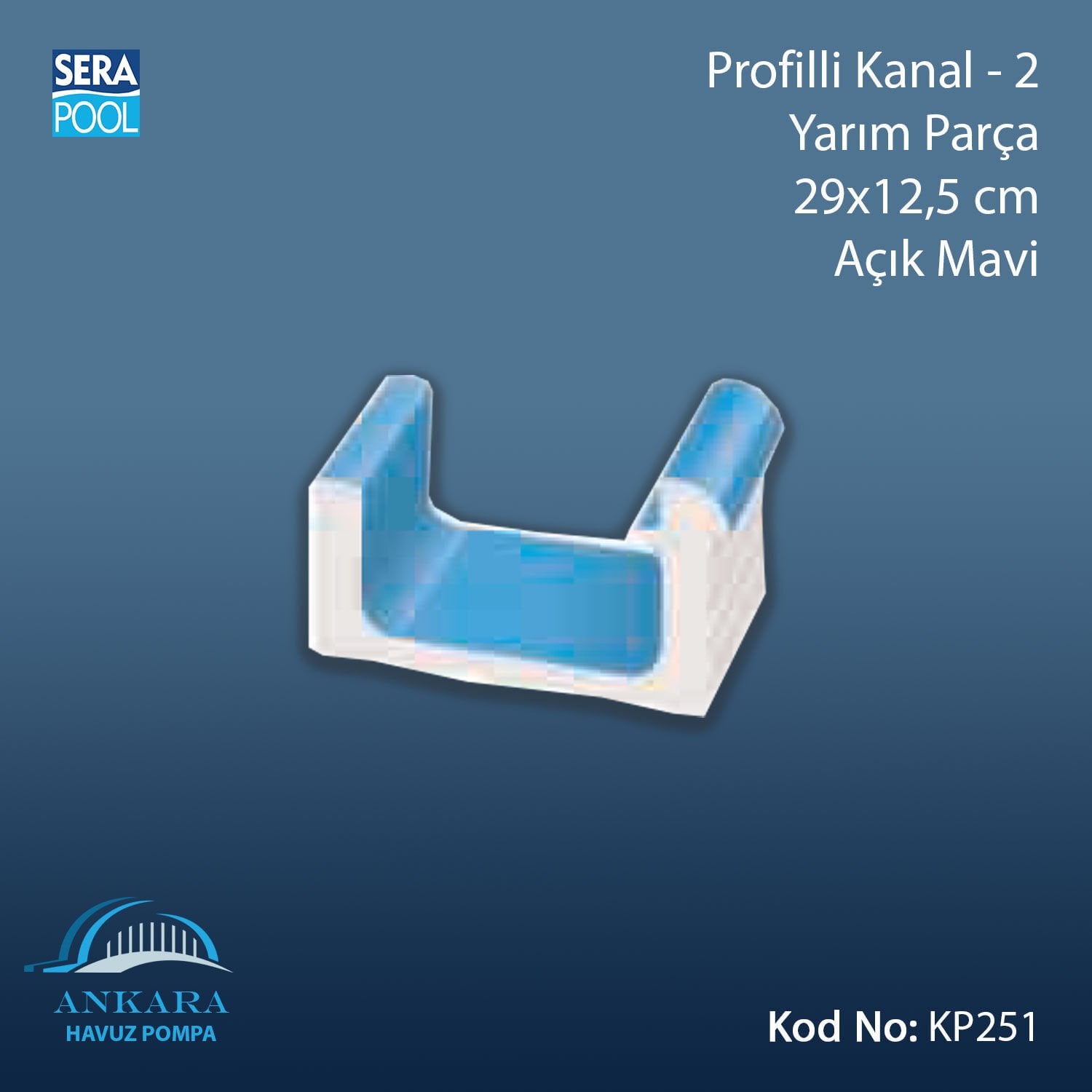 Profilli Kanal-2 - Yarım Parça - 29x12,5 cm Açık Mavi