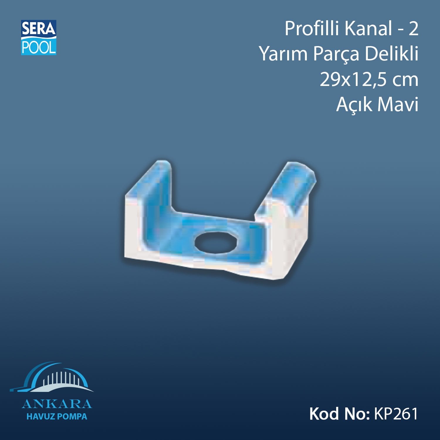 Profilli Kanal-2 - Yarım Parça Delikli - 29x12,5 cm Açık Mavi