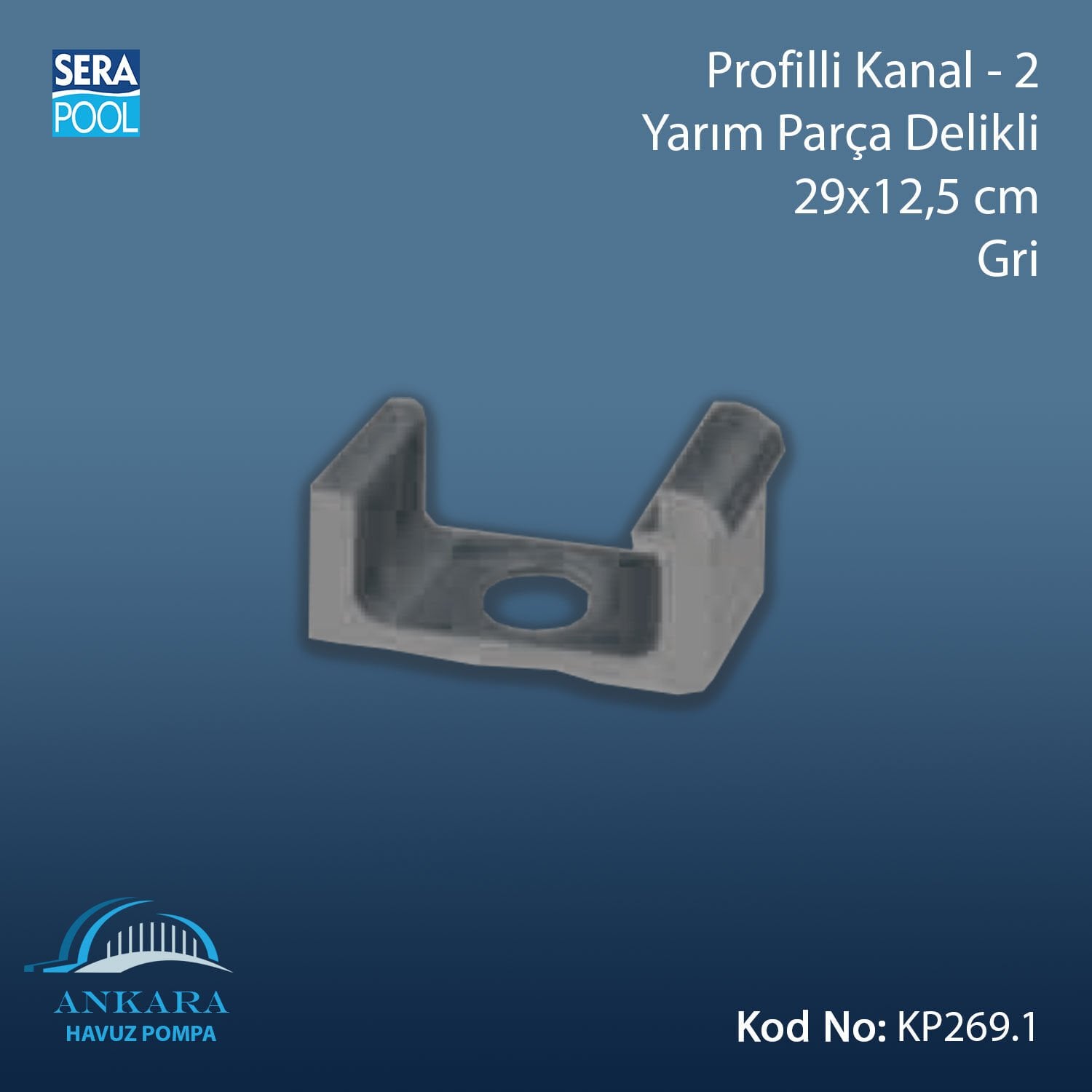 Profilli Kanal-2 - Yarım Parça Delikli - 29x12,5 cm Gri