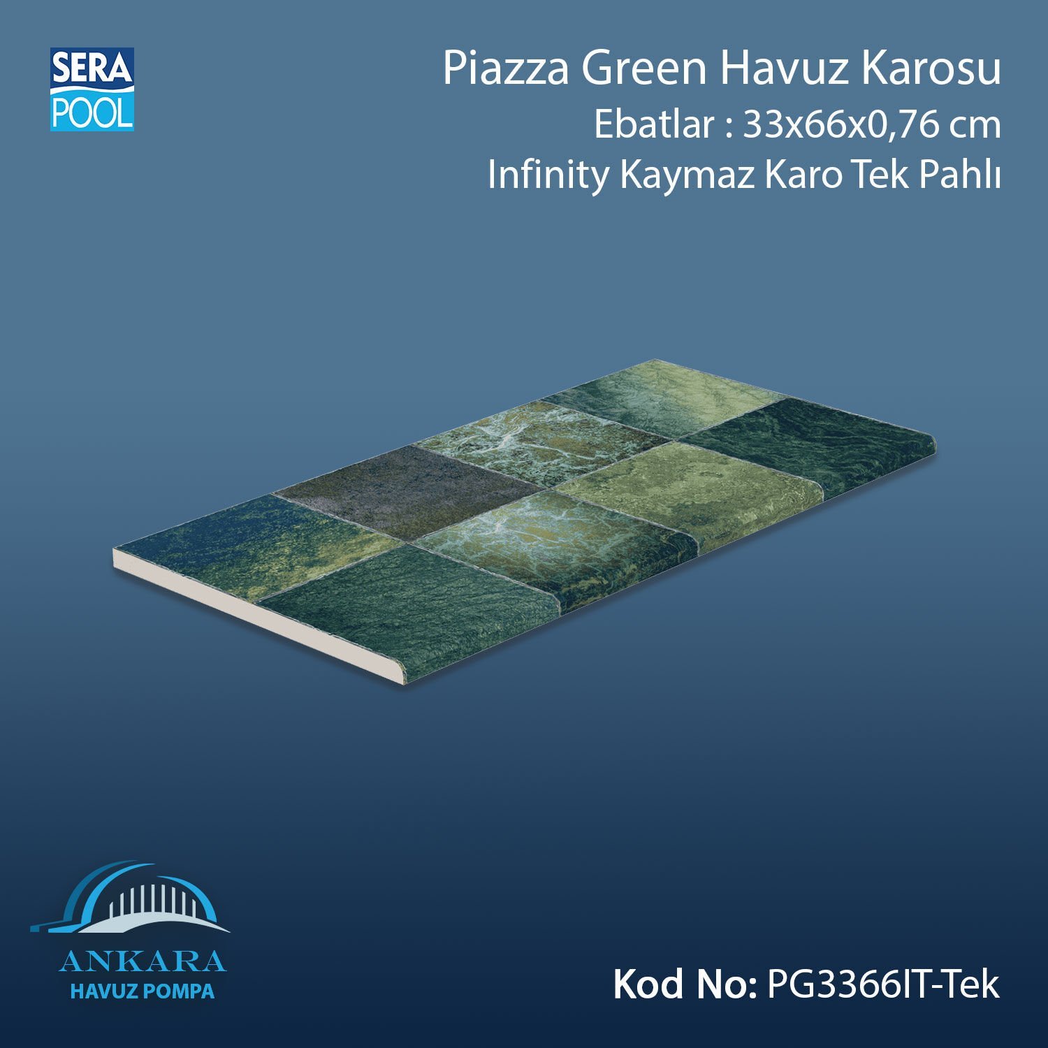 Piazza Green 33x66x0,76 cm Infinity Kaymaz Karo Tek Pahlı