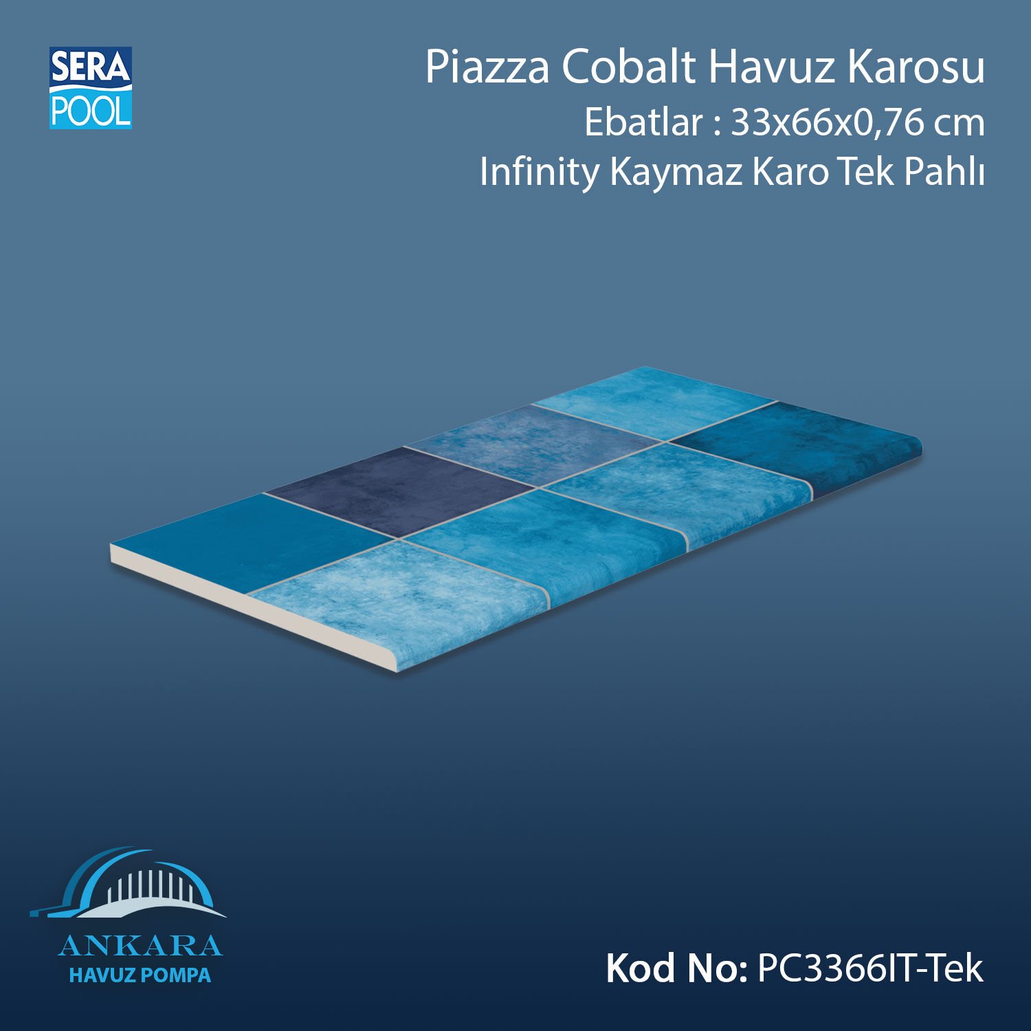 Piazza Cobalt 33x66x0,76 cm Infinity Kaymaz Karo Tek Pahlı