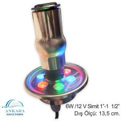 6W / 12V Simit 1''- 1  1/2'' Yüksek Güçlü Led, Paslanmaz Sualtı Lambası