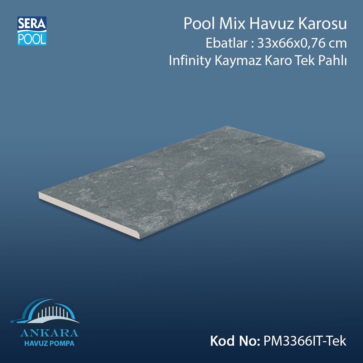 Pool Mix 33x66x0,76 cm Infinity Kaymaz Karo Tek Pahlı