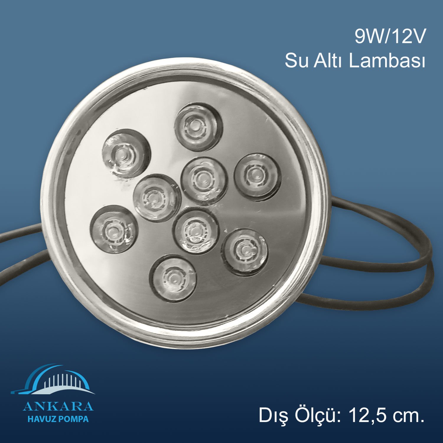 9W / 12V Yüksek Güçlü Led, Paslanmaz Sualtı Lambası