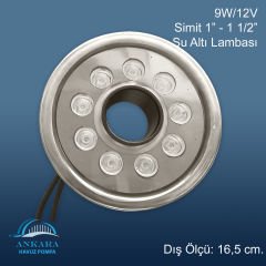9W / 12V Simit 1''- 1  1/2'' Yüksek Güçlü Led, Paslanmaz Sualtı Lambası