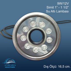 9W / 12V Simit 1''- 1  1/2'' Yüksek Güçlü Led, Paslanmaz Sualtı Lambası