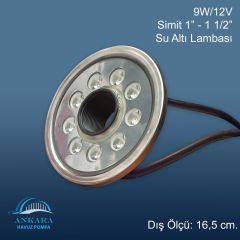9W / 12V Simit 1''- 1  1/2'' Yüksek Güçlü Led, Paslanmaz Sualtı Lambası
