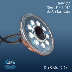 9W / 12V Simit 1''- 1  1/2'' Yüksek Güçlü Led, Paslanmaz Sualtı Lambası