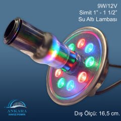 9W / 12V Simit 1''- 1  1/2'' Yüksek Güçlü Led, Paslanmaz Sualtı Lambası