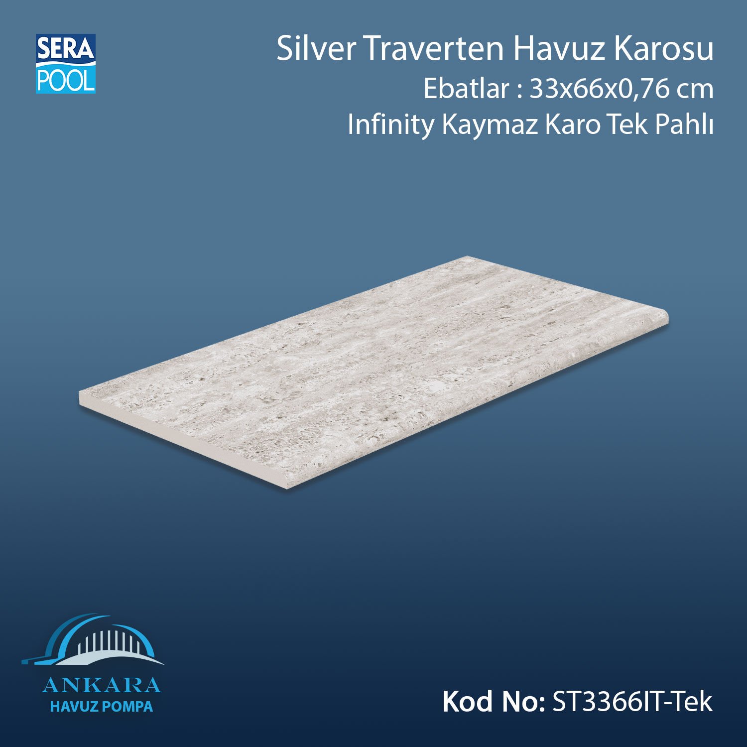 Silver Traverten 33x66x0,76 cm Infinity Kaymaz Karo Tek Pahlı