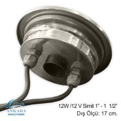 12W / 12V Simit 1''- 1  1/2'' Yüksek Güçlü Led, Paslanmaz Sualtı Lambası