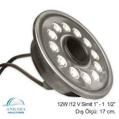 12W / 12V Simit 1''- 1  1/2'' Yüksek Güçlü Led, Paslanmaz Sualtı Lambası