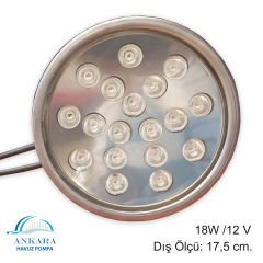 18W / 12V Yüksek Güçlü Led, Paslanmaz Sualtı Lambası