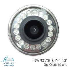 18W / 12V Simit 1''- 1  1/2'' Yüksek Güçlü Led, Paslanmaz Sualtı Lambası