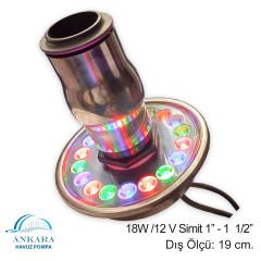 18W / 12V Simit 1''- 1  1/2'' Yüksek Güçlü Led, Paslanmaz Sualtı Lambası